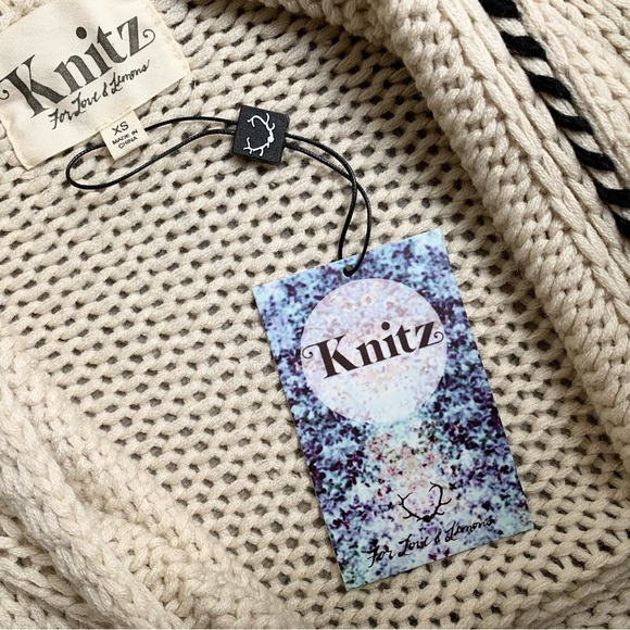 For Love and Lemons Knitz Denver Cardigan Sweater Chunky Knit Fringe Ivory - Picture 12 of 16